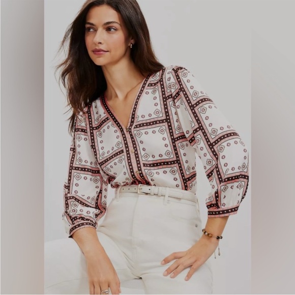 Loft windowpane V-neck button blouse - Picture 16 of 16